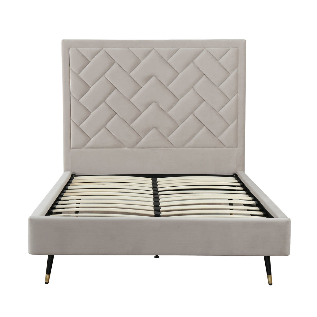 Crosby Upholstered Velvet Full Bed in Greige