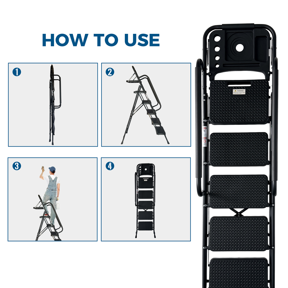 Folding Step Ladder with Wide Anti-Slip Pedal