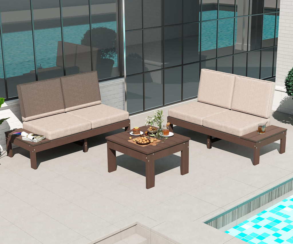 HDPE Outdoor Patio Sofa Set - 3-Piece Modern Conversation Set
