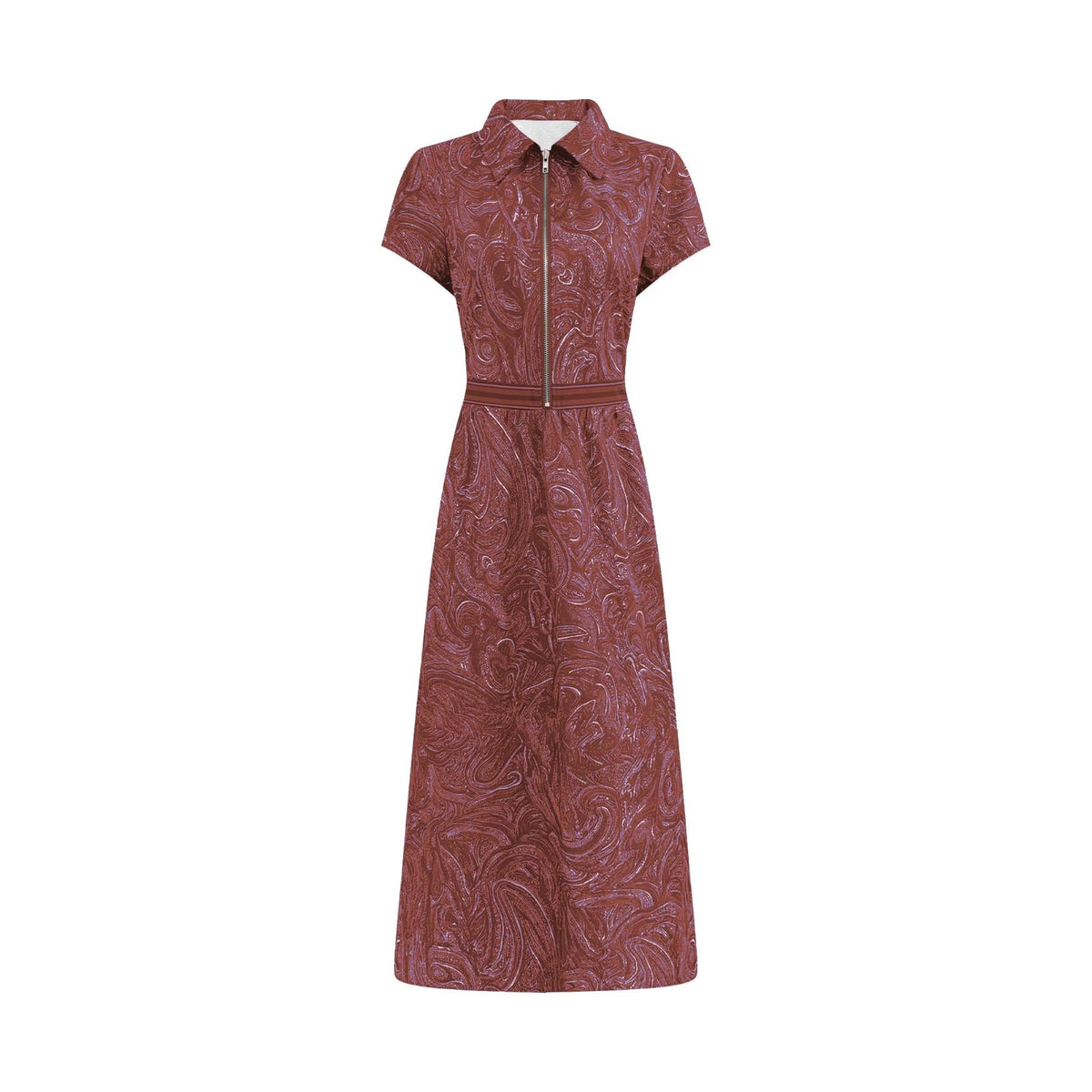 Ebay Amazon European And American Foreign Trade Retro Paisley Print Lapel Dress With Waist-Cinching A-Line Long Skirt For Women