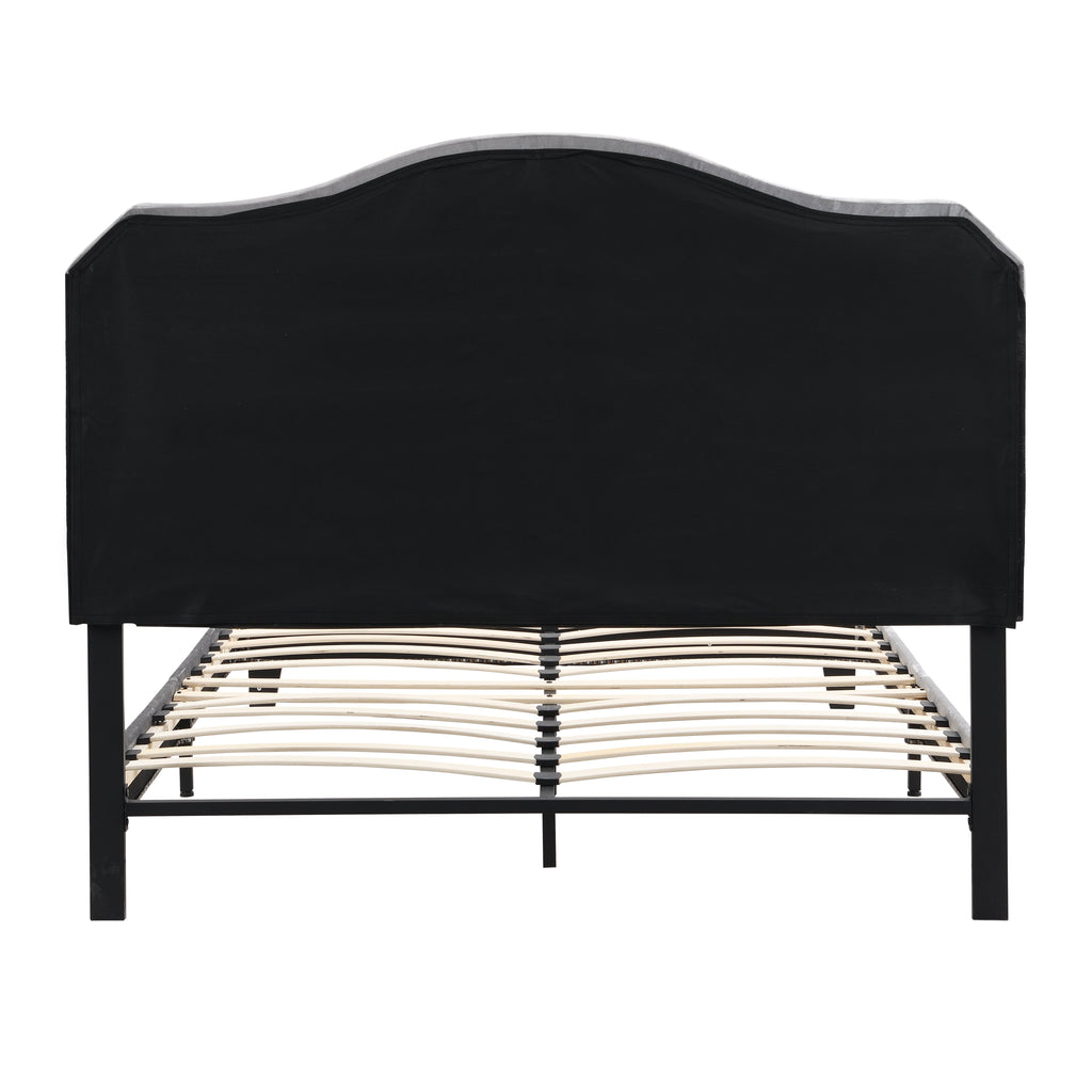 Upholstered Bed Button Tufted with Curve Design