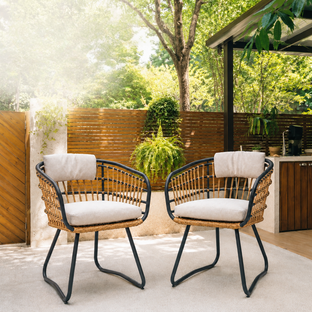 Outdoor Wicker Dining Chairs Set of 2, Patio Dining Chairs with Cushions