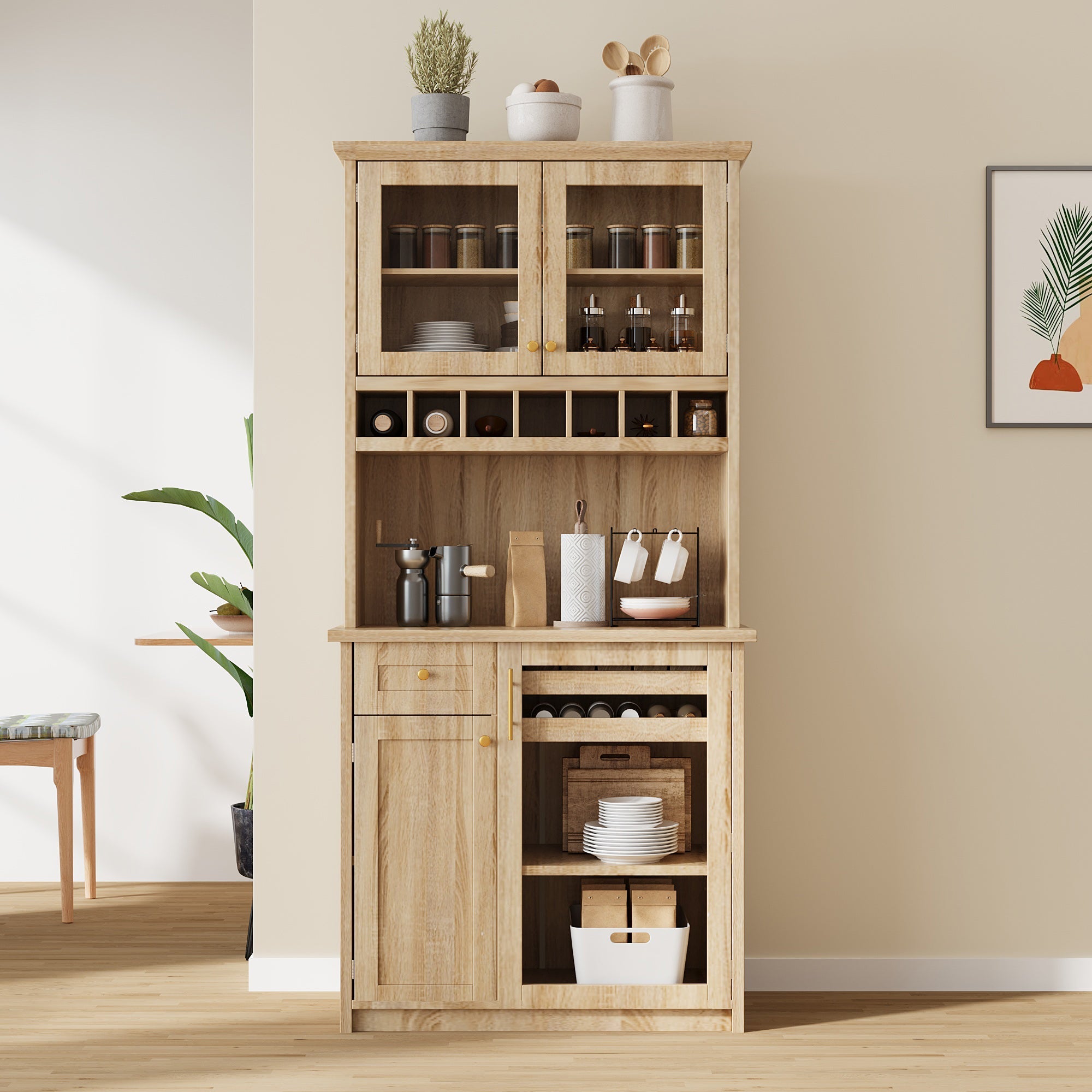 TOPMAX Farmhouse Freestanding Buffet with Hutch