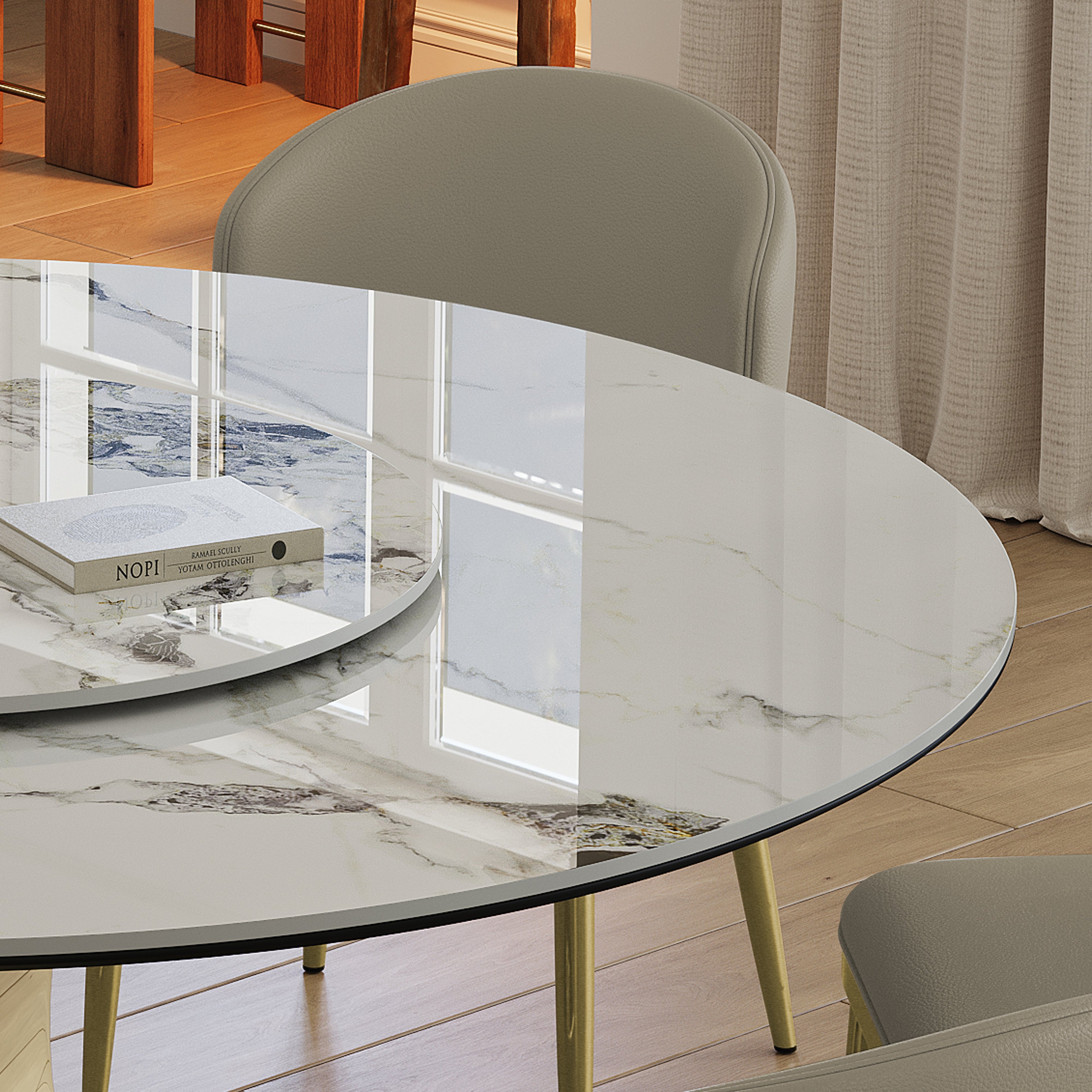 59" Round Sintered Stone Dining Table Set