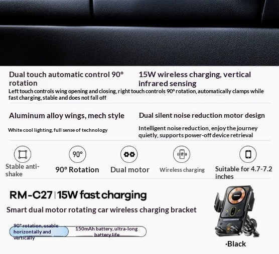 Car Phone Holder With Wireless Magnetic Charger Supports Fast Charging