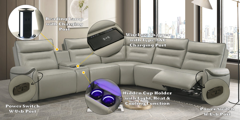 Jayke Top Grain Leather Match Power Motion Sectional Sofa
