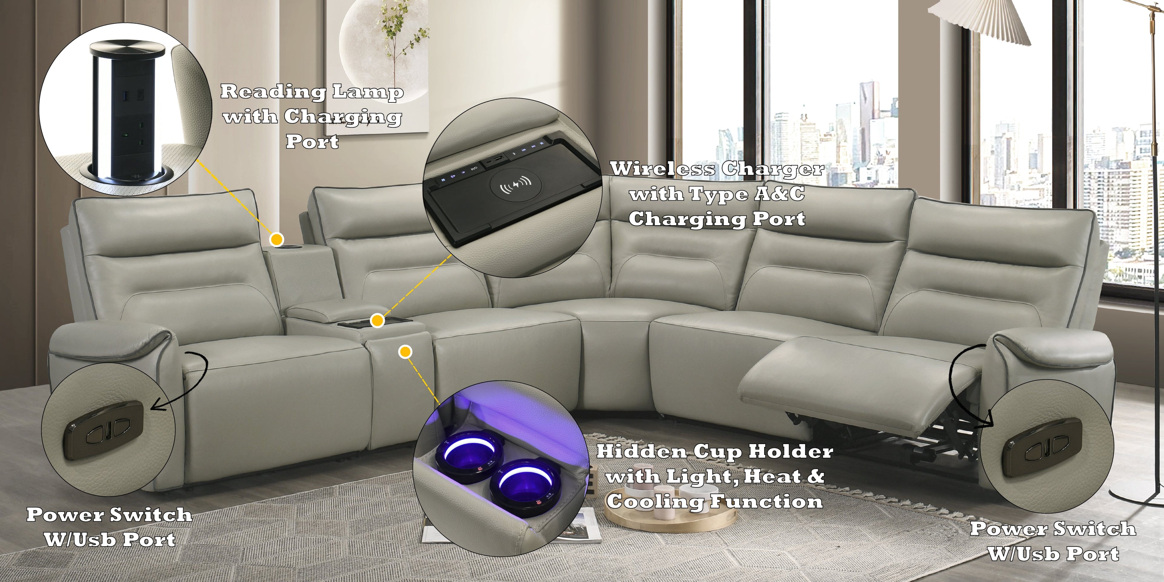 Jayke Top Grain Leather Match Power Motion Sectional Sofa