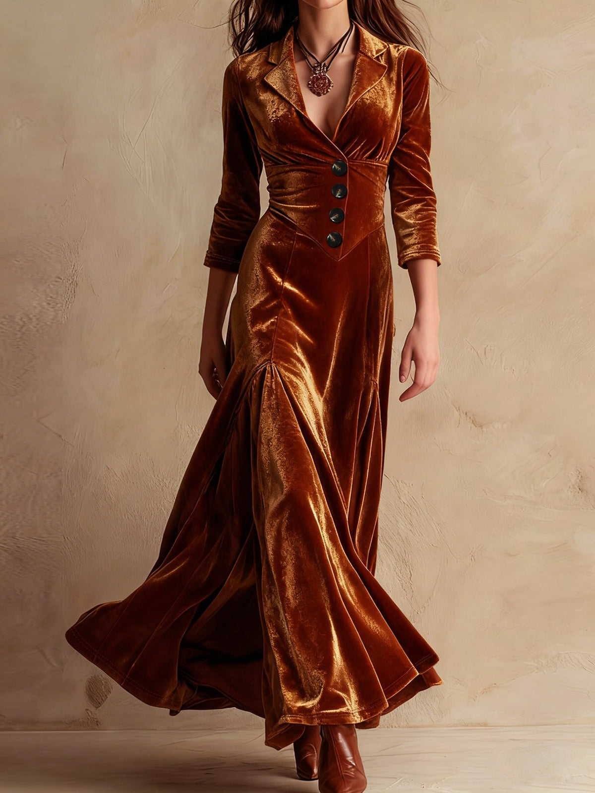 Elegant Collar-necked Long-sleeved Waist-cinching Dress