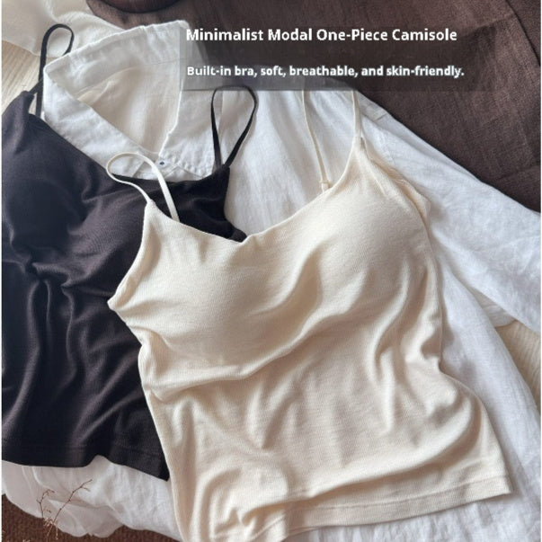 Modal Seamless One-piece Back-shaping Camisole With Built-in Padded Bra Ultra-stretch Base Layer