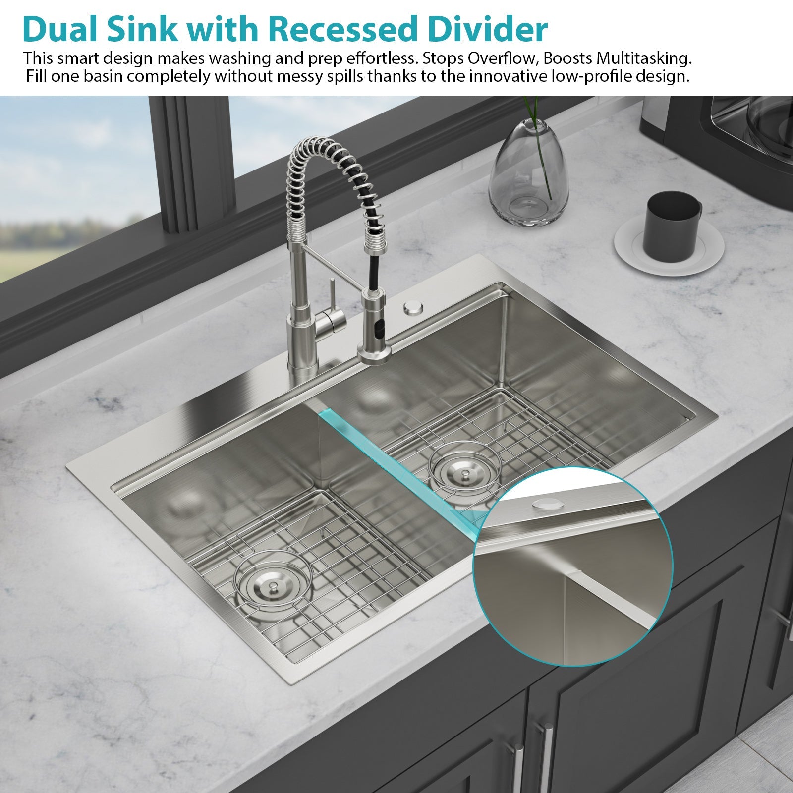 Topmount Drop In Kitchen Sink - 36"x 22" Double Bowl