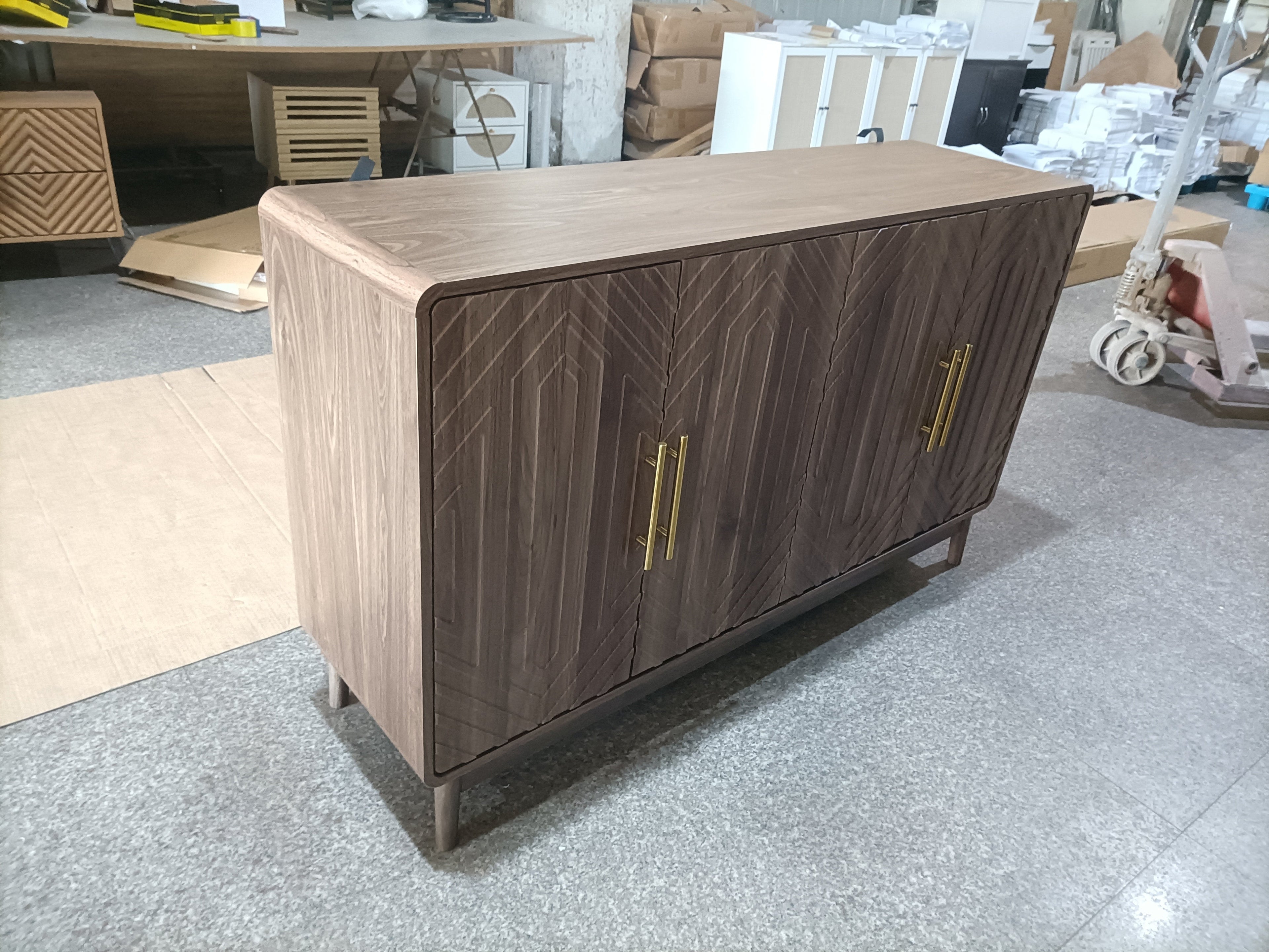 Carved 4-Door Sideboard Buffet Cabinet