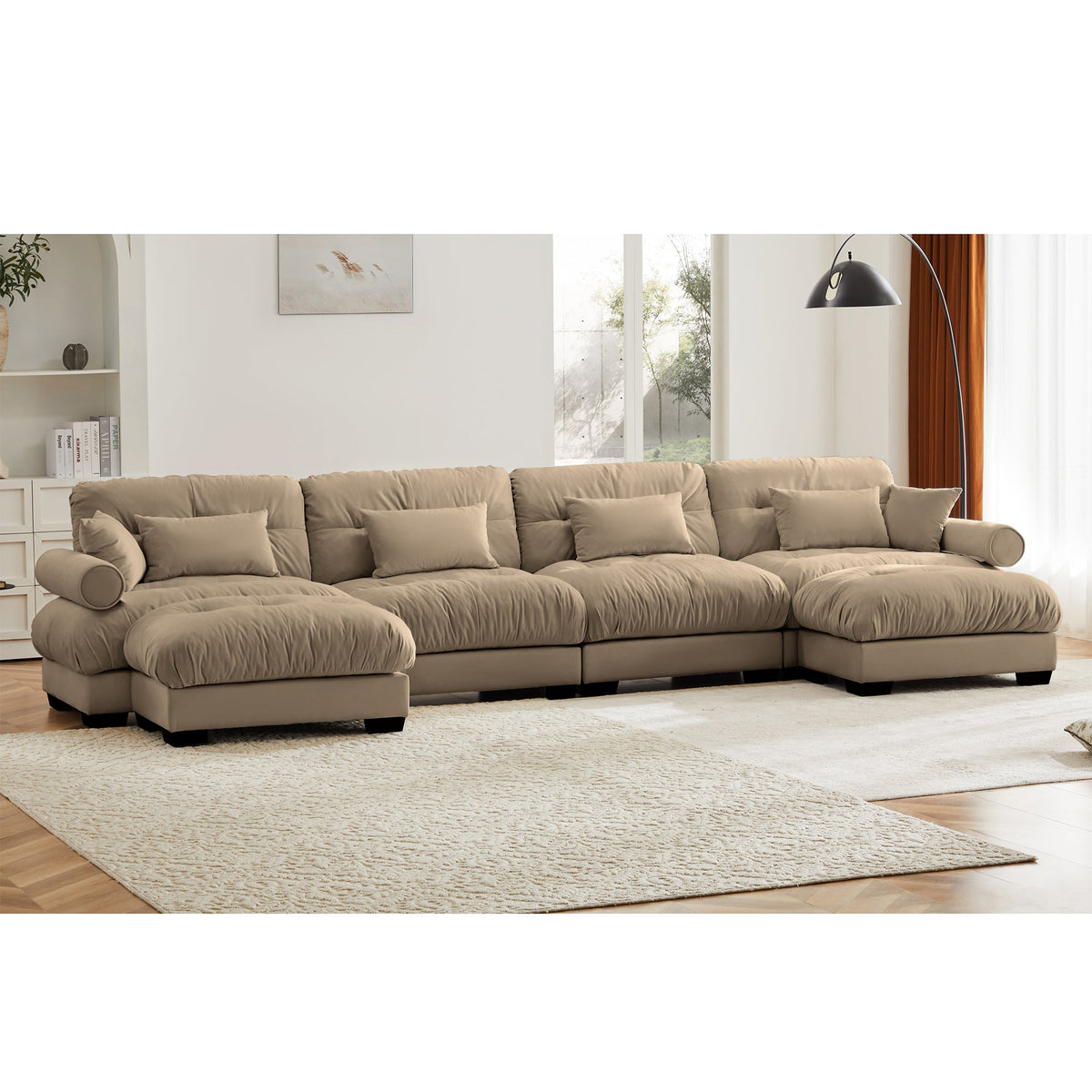 U Shaped Sectional Sofa Cloud Couch with Movable Ottomans