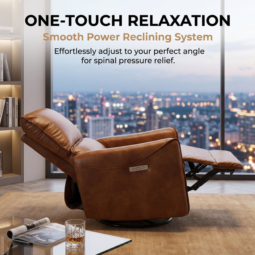 Brown Color Air Leather Electric Recliner Chair with Rocker and Swivel