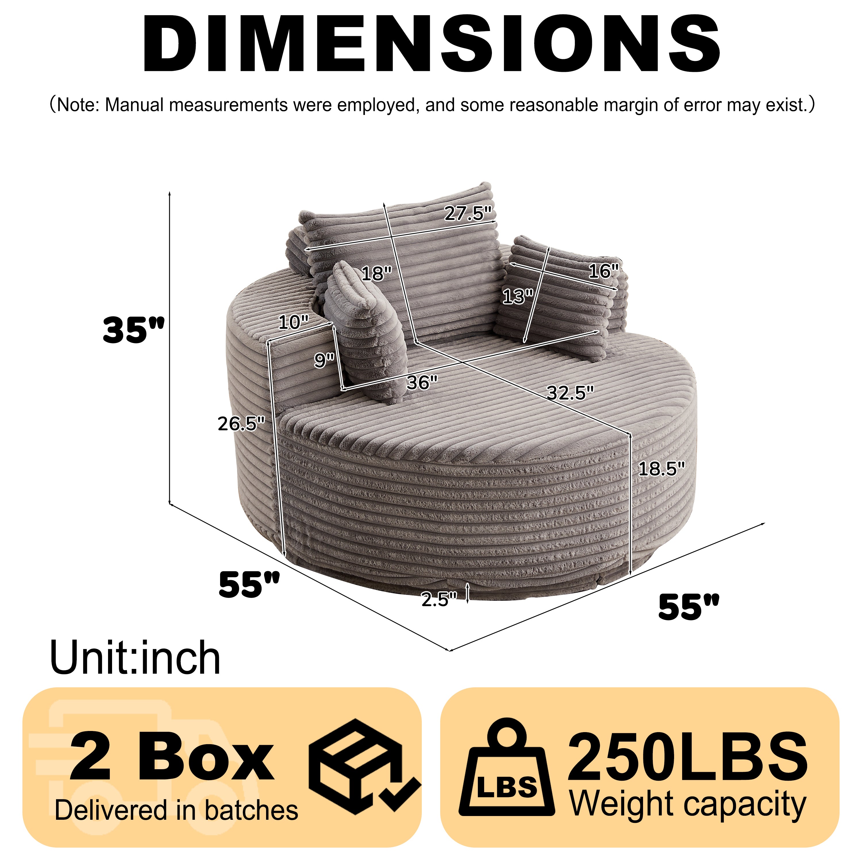 55'' Corduroy Foam Single Swivel Chair
