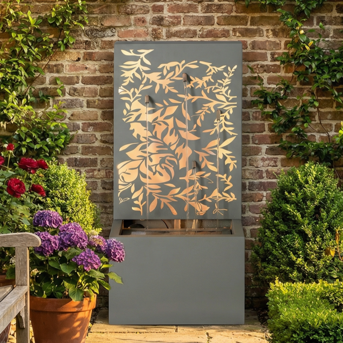 Light Gray Metal Leaf Cutout Water Wall Fountain
