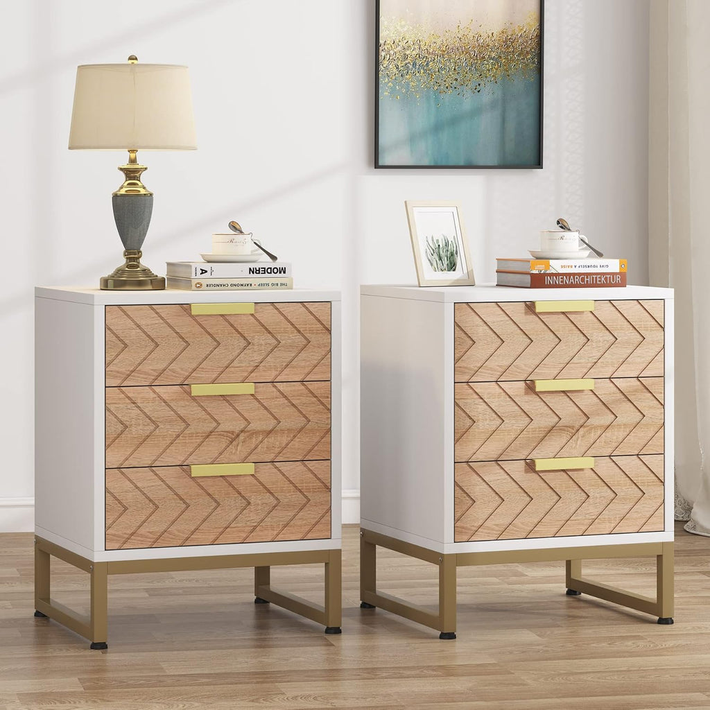 Set of 2 Modern Nightstands with 3 Drawers