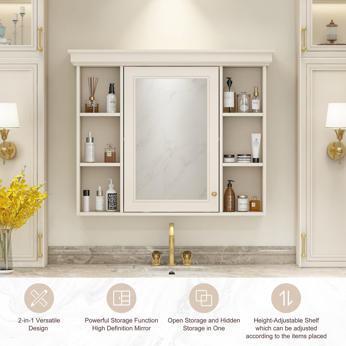 35'' x 28'' Wall Mounted Bathroom Storage Cabinet with Mirror