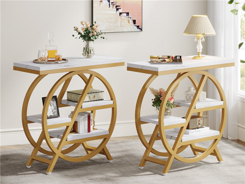 25.59 Inches 3-Tier Narrow End Table with Storage