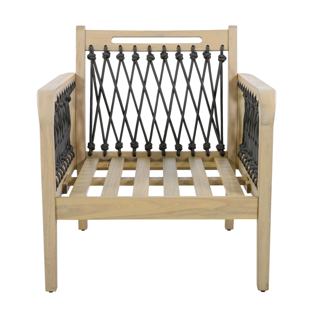 Outdoor Acacia Wood Club Chair with Handwoven Rope