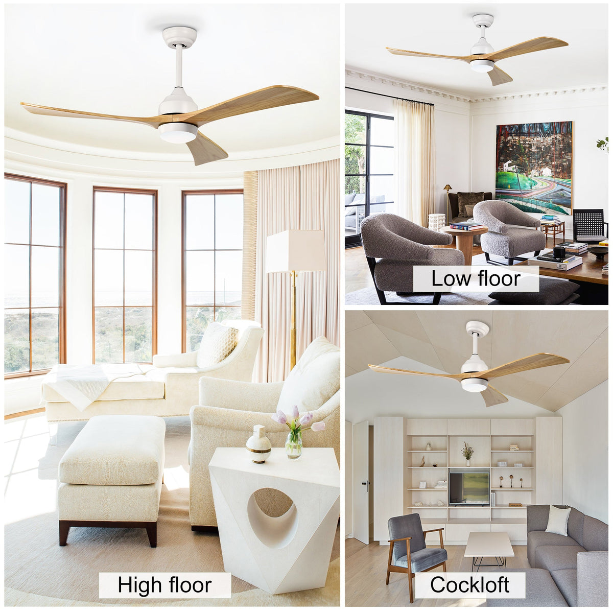 52" Solid Wood Blades Ceiling Fan with Lights Remote Control