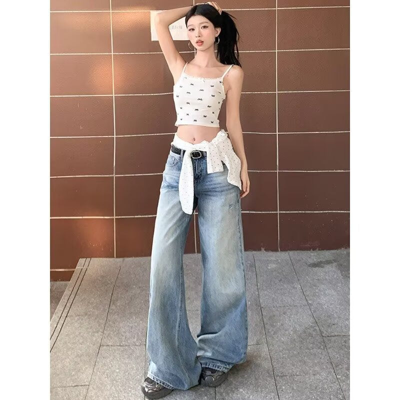 Loose-fit Figure-flattering Distressed Floor-length Casual Pants