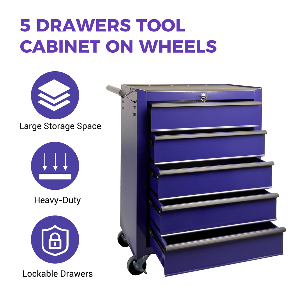 Rolling Metal Tool Chest with 5 Drawers