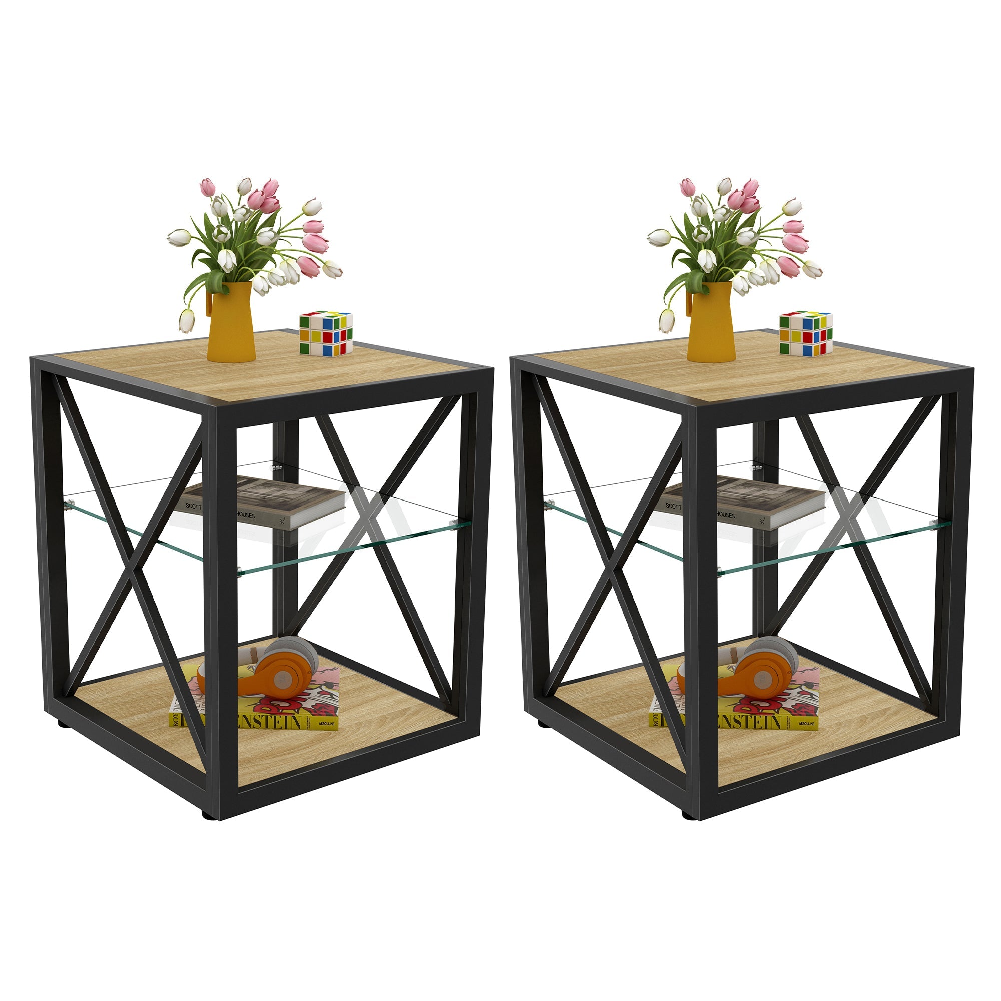 Set of 2 Modern End Table Nightstand for Bedroom & Living Room