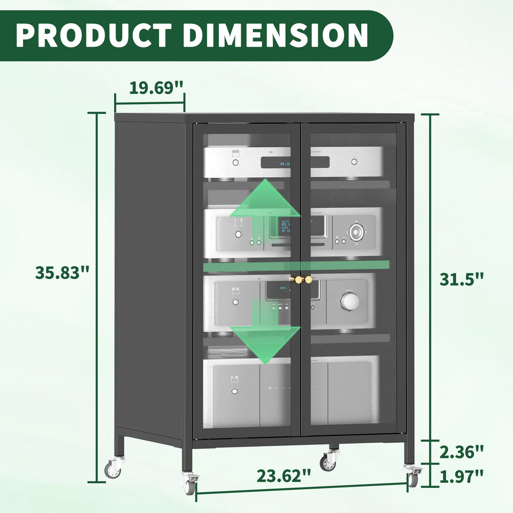 35.8" High Media Storage Cabinet with Wheels