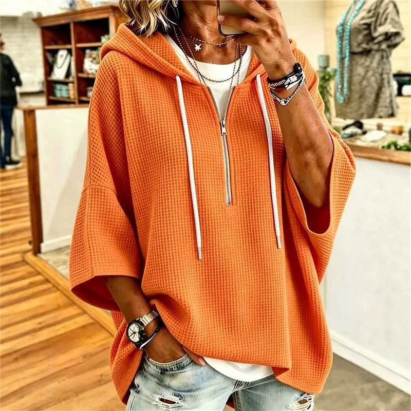 2026 European And American Women's Clothing Amazon Independent Station Knitted New Hooded Sweater Loose Casual Zipper