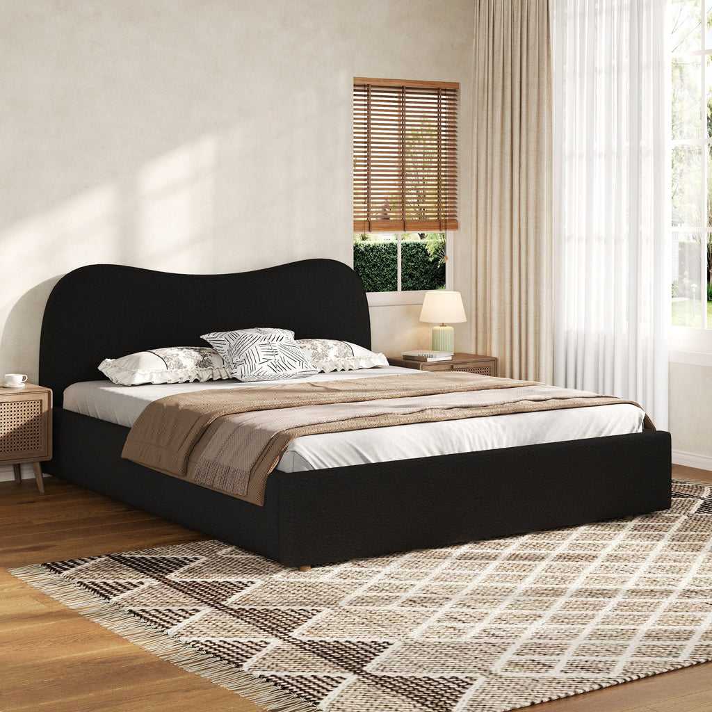 King Size Upholstered Platform Bed with Wooden Slats