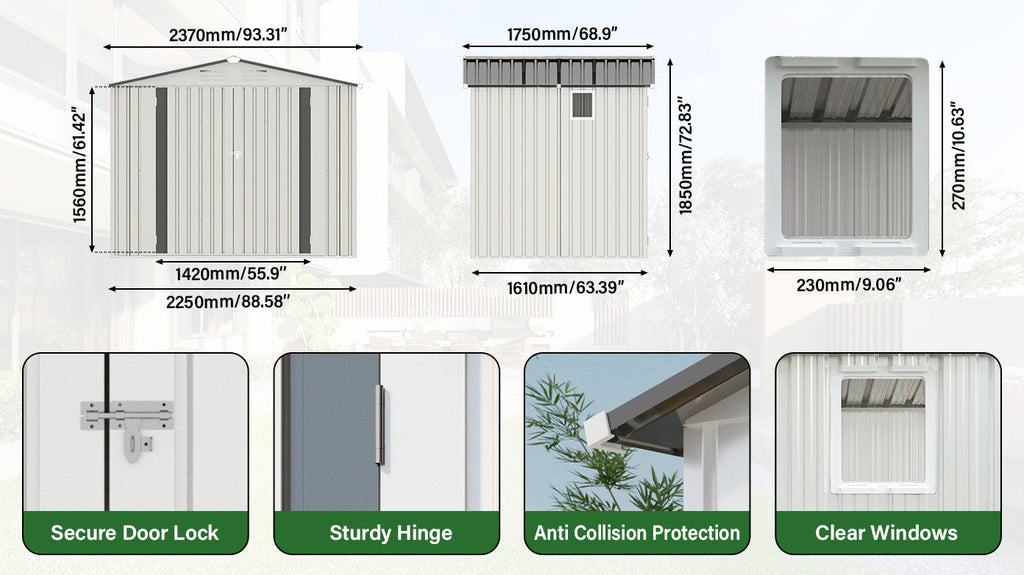 8X6 FT Metal Outdoor Garden Storage Shed