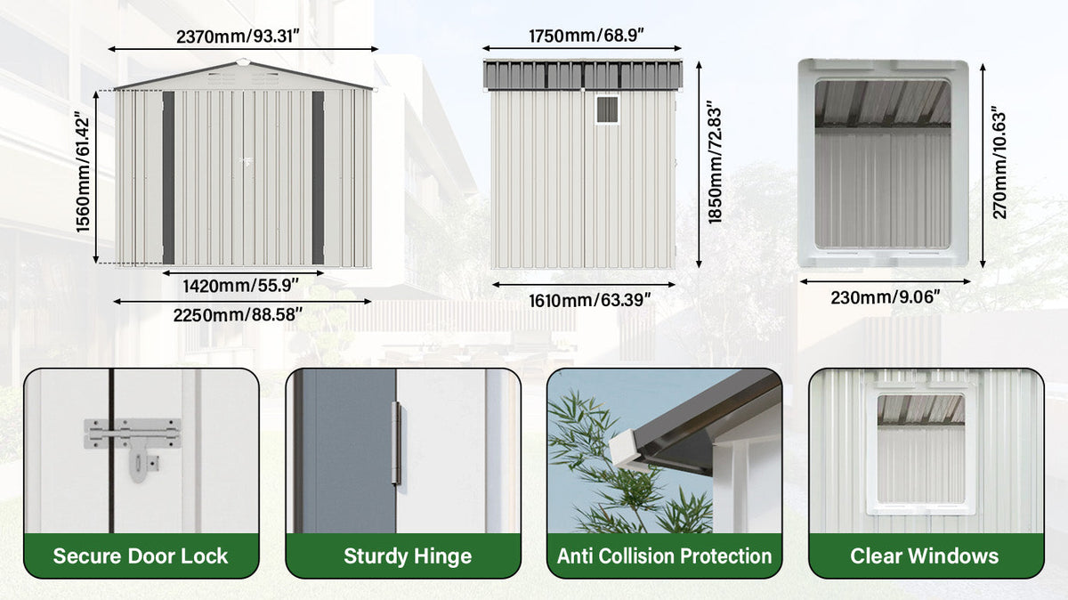 8X6 FT Metal Outdoor Garden Storage Shed