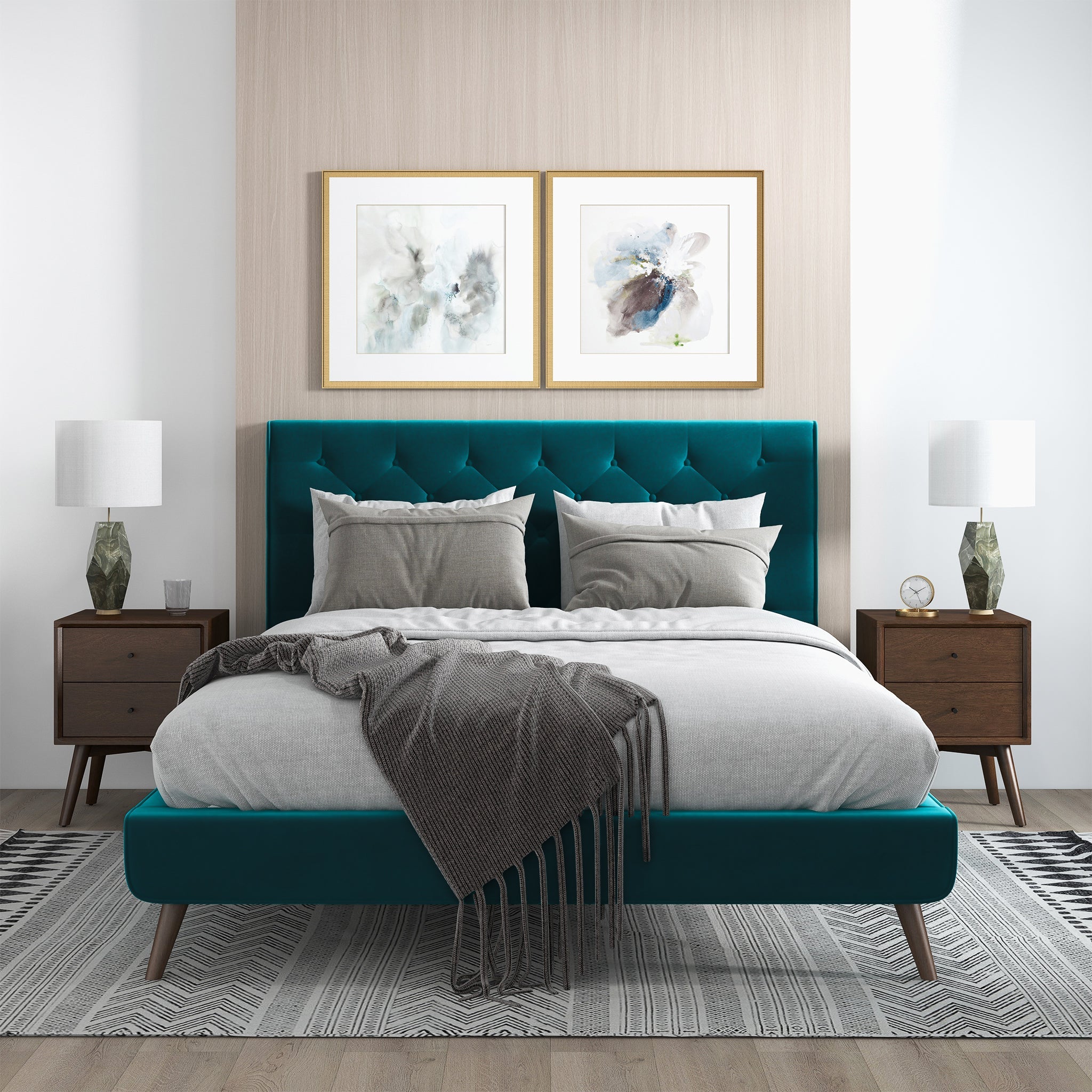 Dillon Velvet Platform Bed Queen