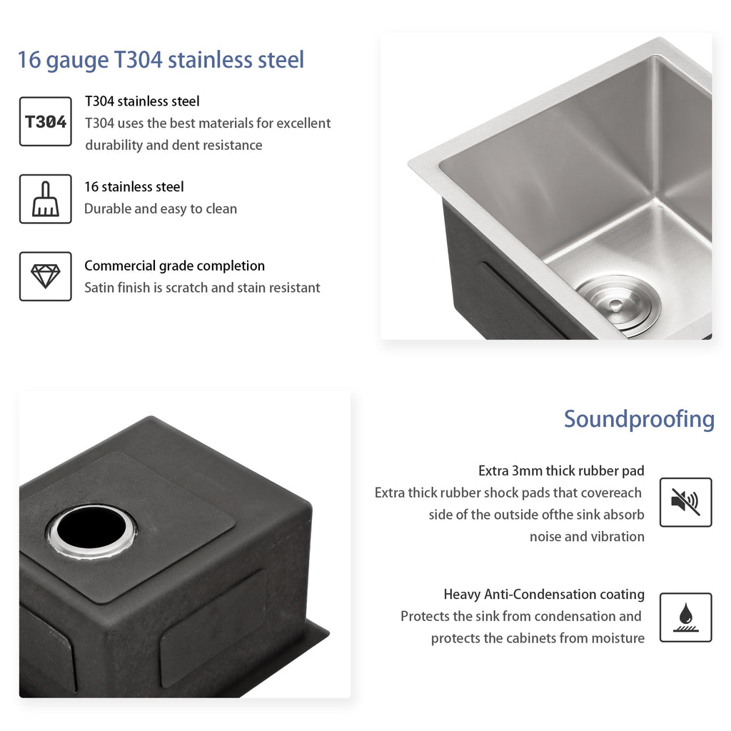 15 Inch Undermount Sink - Stainless Steel Kitchen Sink