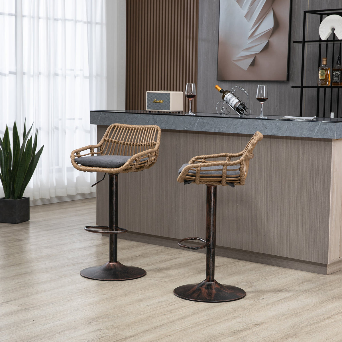 Modern Swivel Bar Stools Set of 2 Adjustable Counter Height Chairs