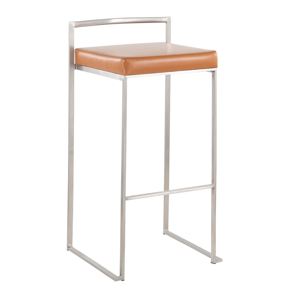 Contemporary Stackable Barstool with Camel Faux Leather - Set of 2