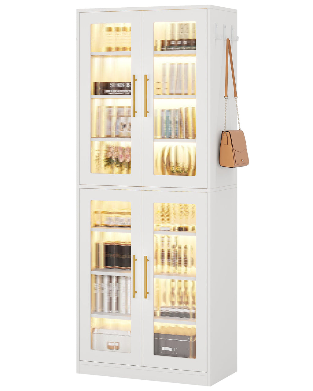 67" Tall White Bookcase with Doors and LED Light