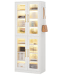 67" Tall White Bookcase with Doors and LED Light