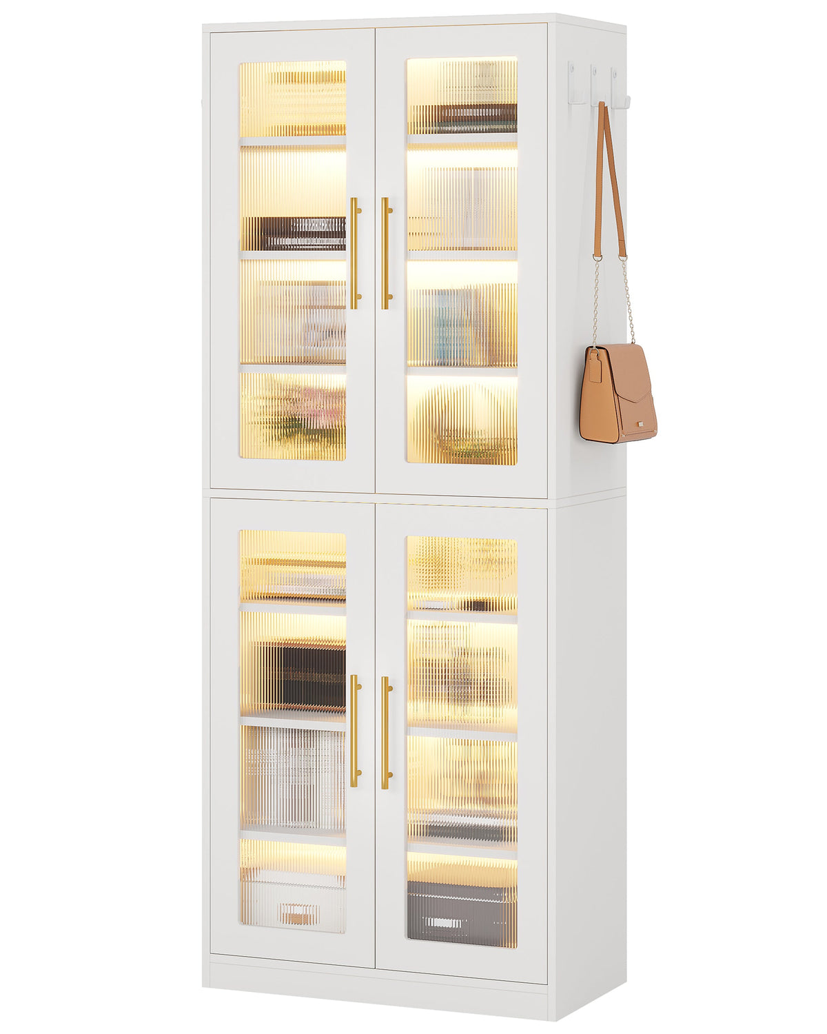 67" Tall White Bookcase with Doors and LED Light