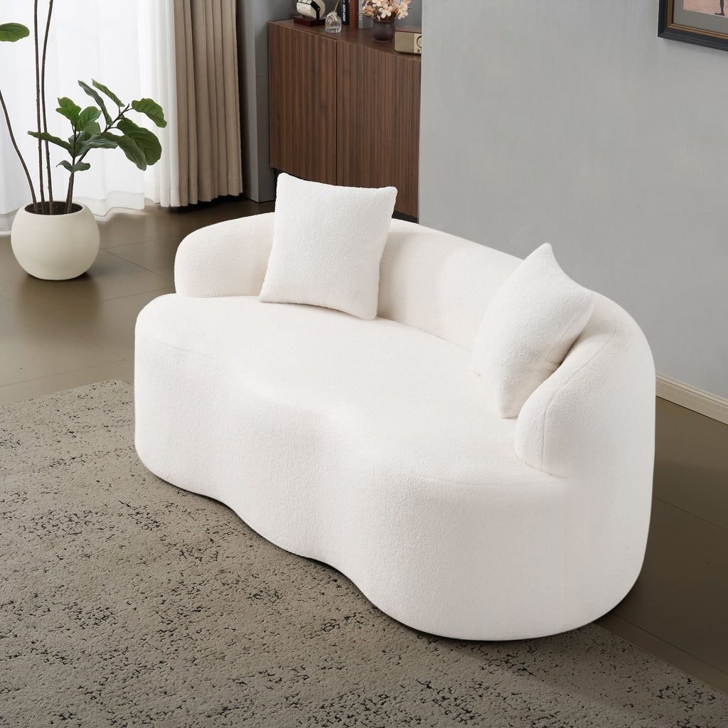 White Curved Loveseat Sofa with Round Armrest