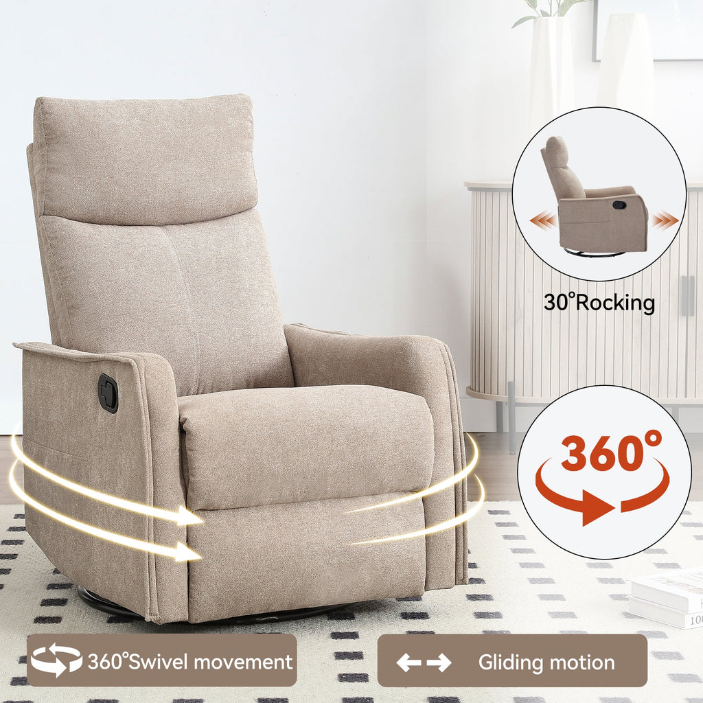 Heat Massage Manual Recliner Chair with Rocker and Swivel in Khaki
