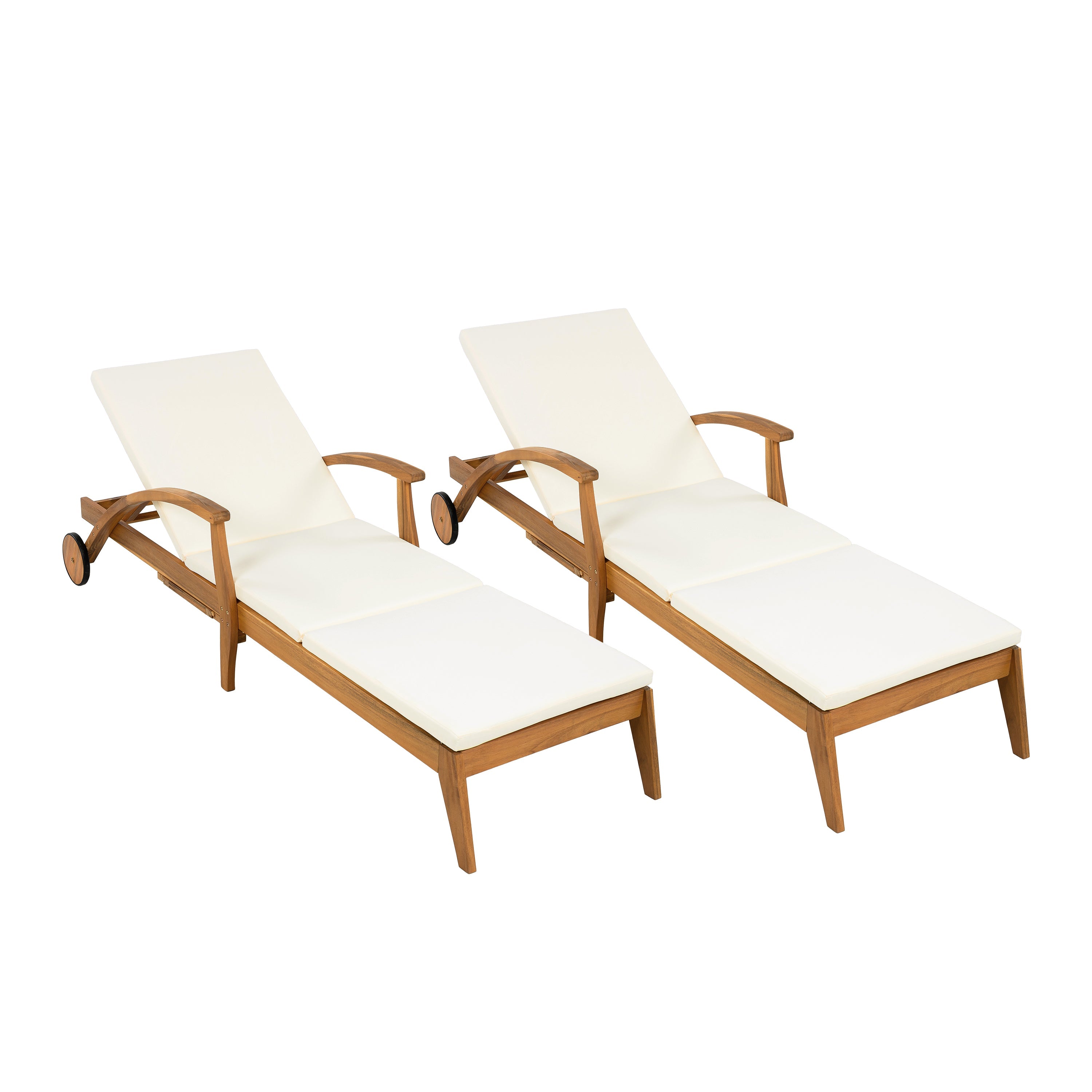 Chaise Lounge With Wheel - Acacia Wood Recliner for Patio