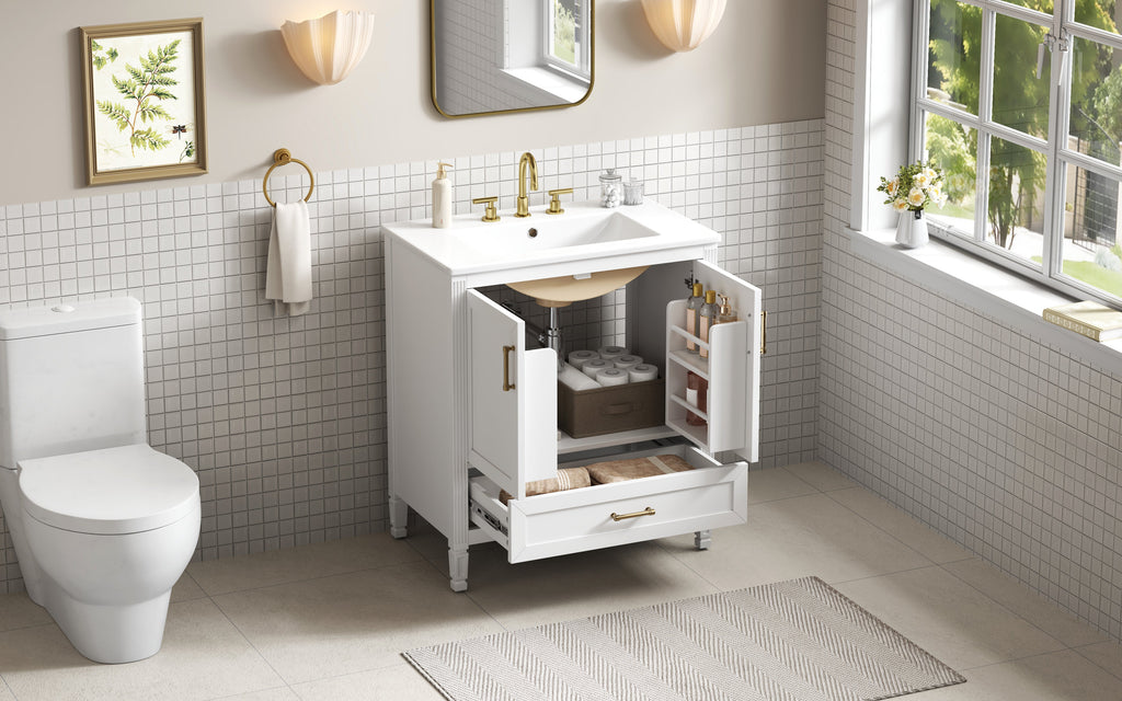 30" Elegant Fluted Bathroom Vanity with Ceramic Sink