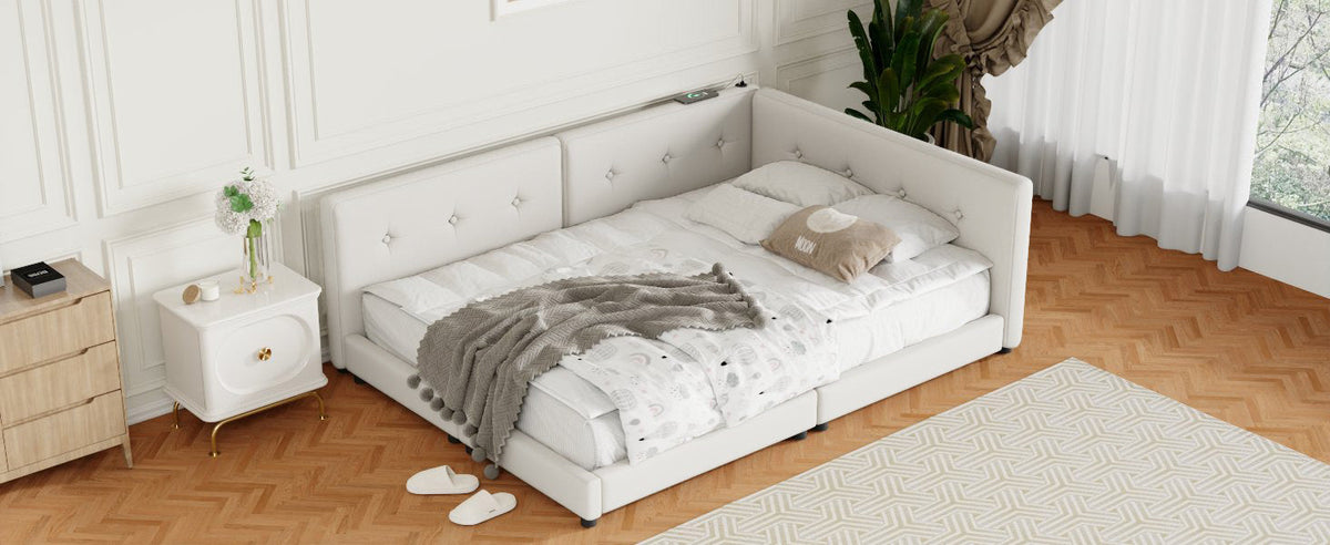 Upholstered Queen Size Platform Bed with USB Ports