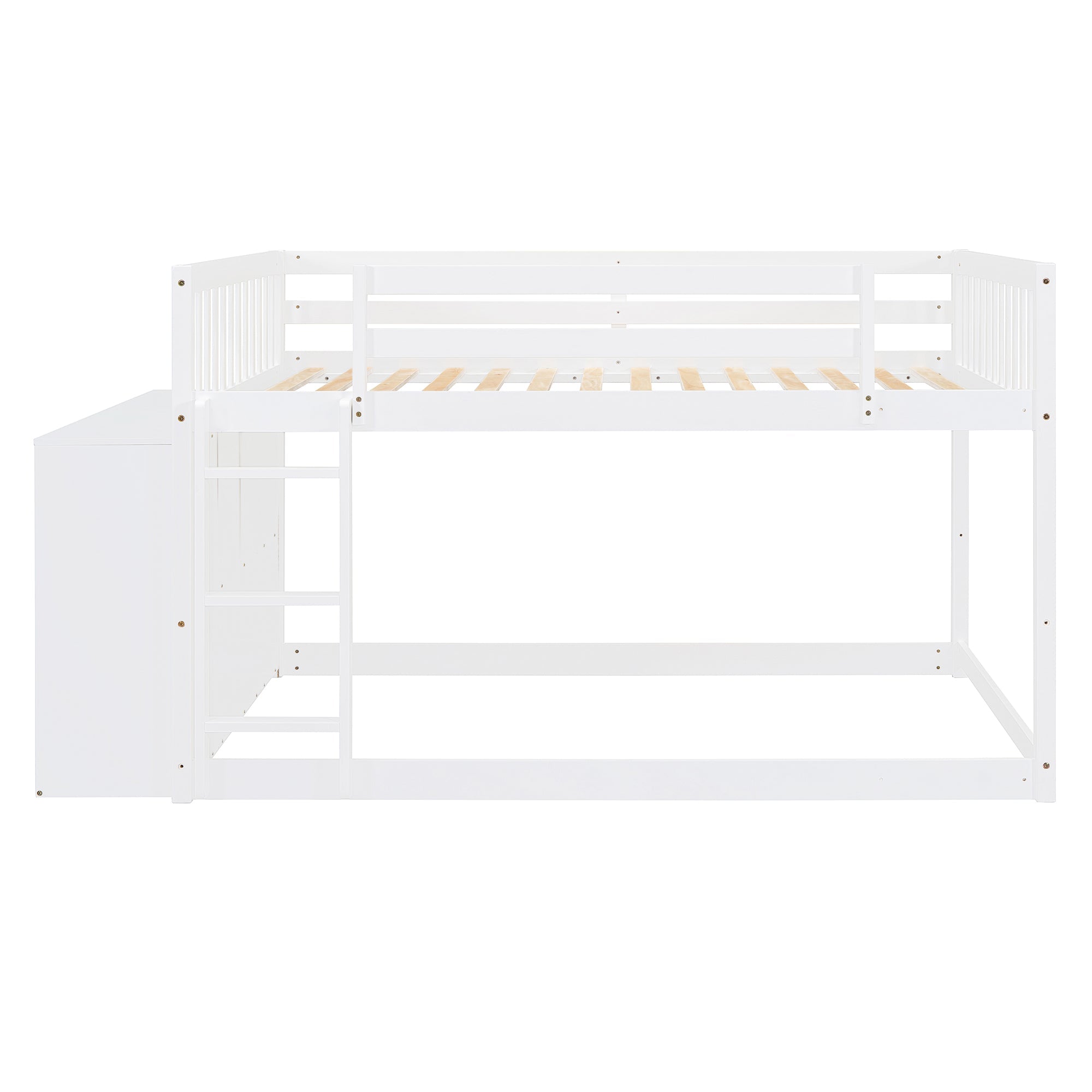 Full Over Full Bunk Bed with 4 Drawers and 3 Shelves - White
