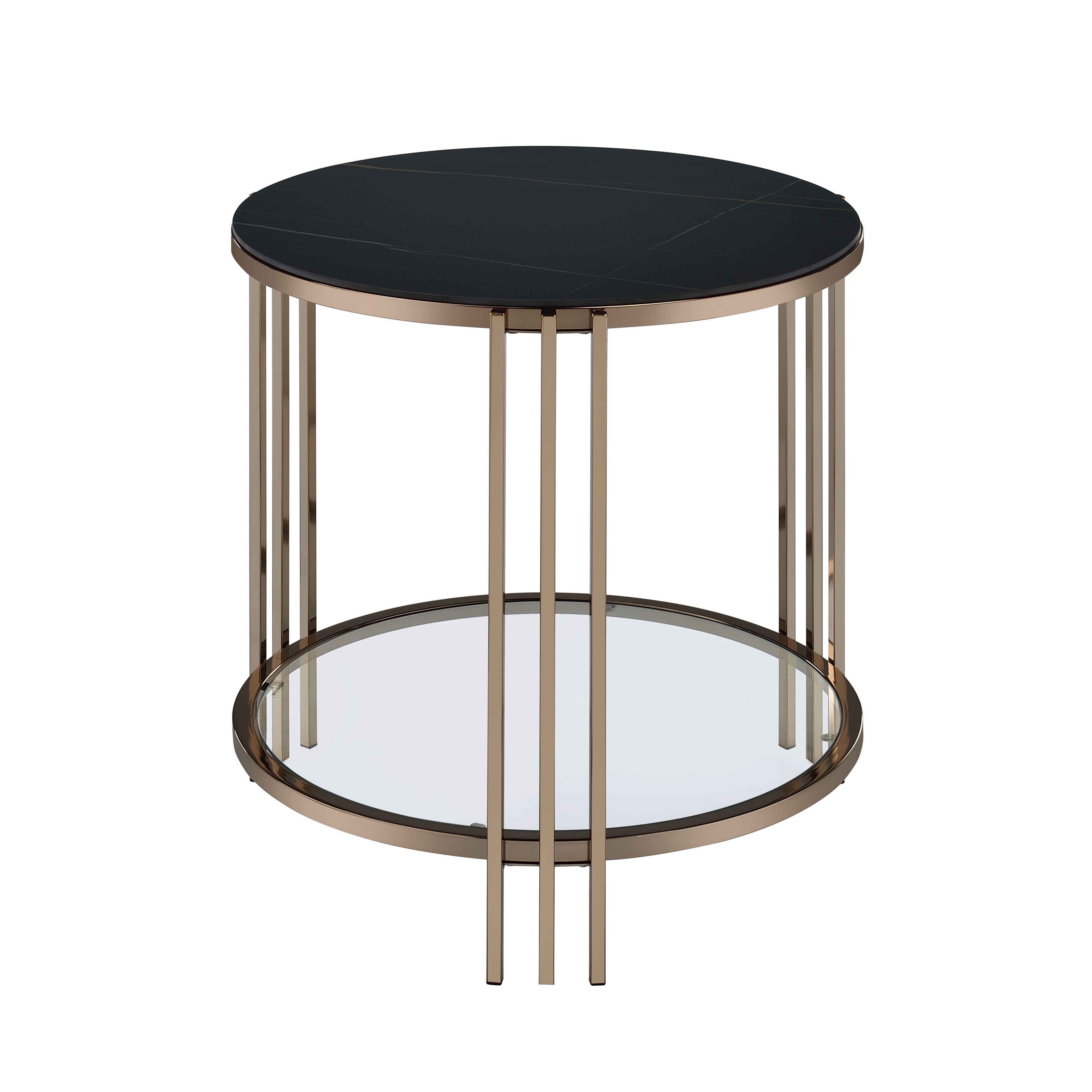 Abisha Sintered Stone Top & Champagne Finish End Table
