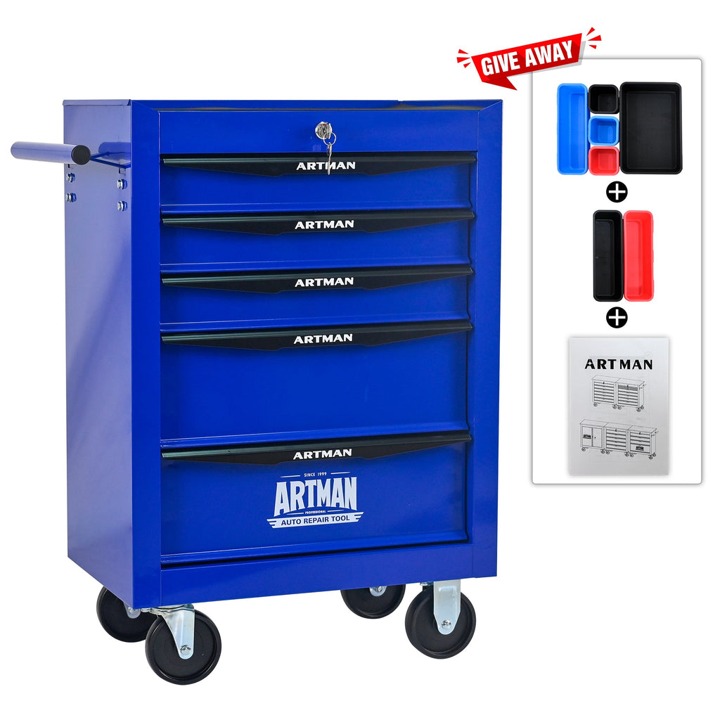 Rolling Metal Tool Chest with 5 Drawers - Purple