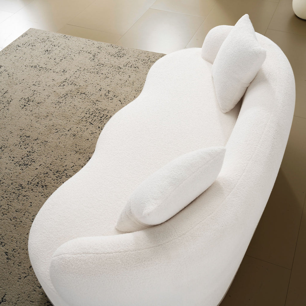 White Curved Loveseat Sofa with Round Armrest