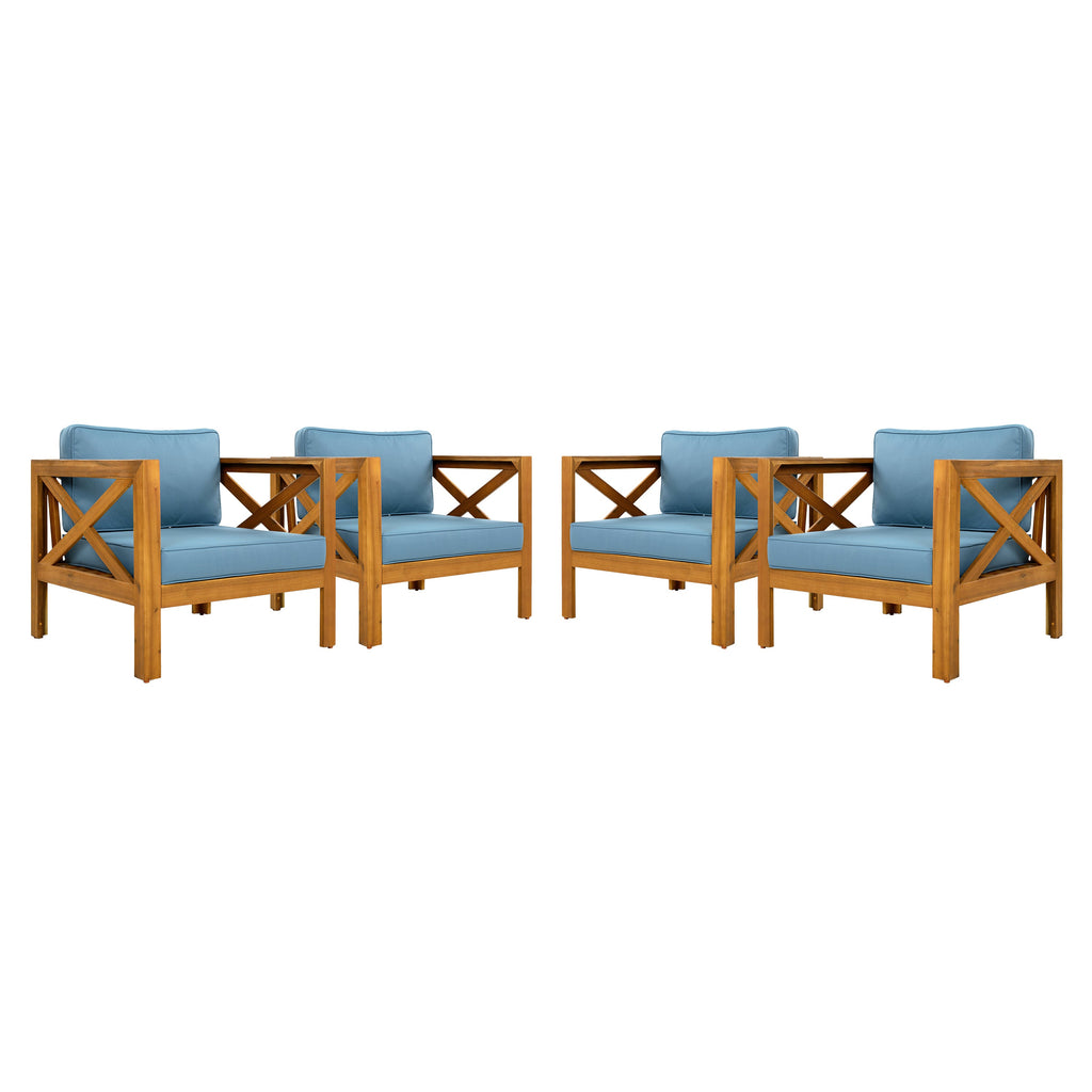 Outdoor Acacia Wood Club Wooden Armchair with Cushions (Set of 2)
