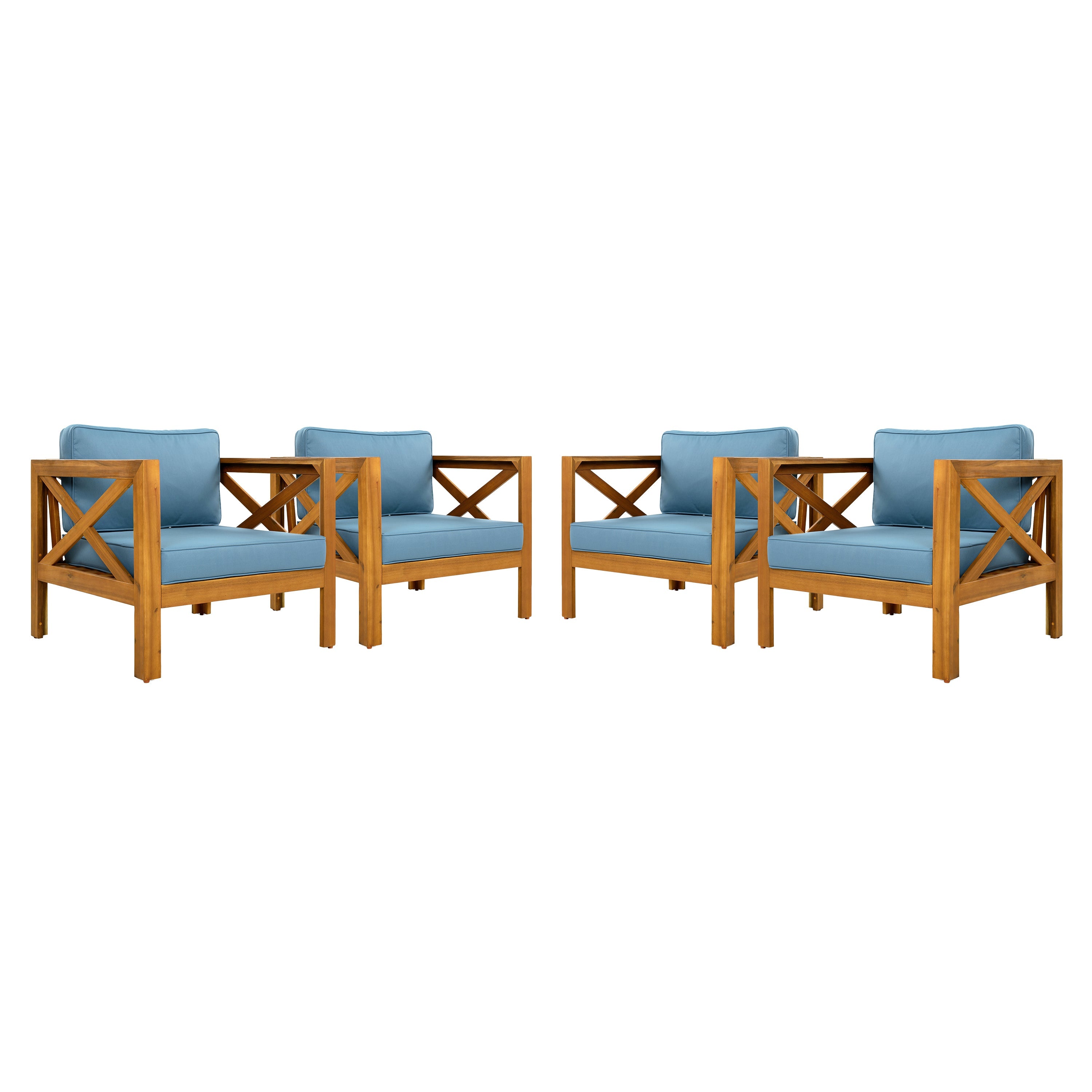 Outdoor Acacia Wood Club Wooden Armchair with Cushions (Set of 2)